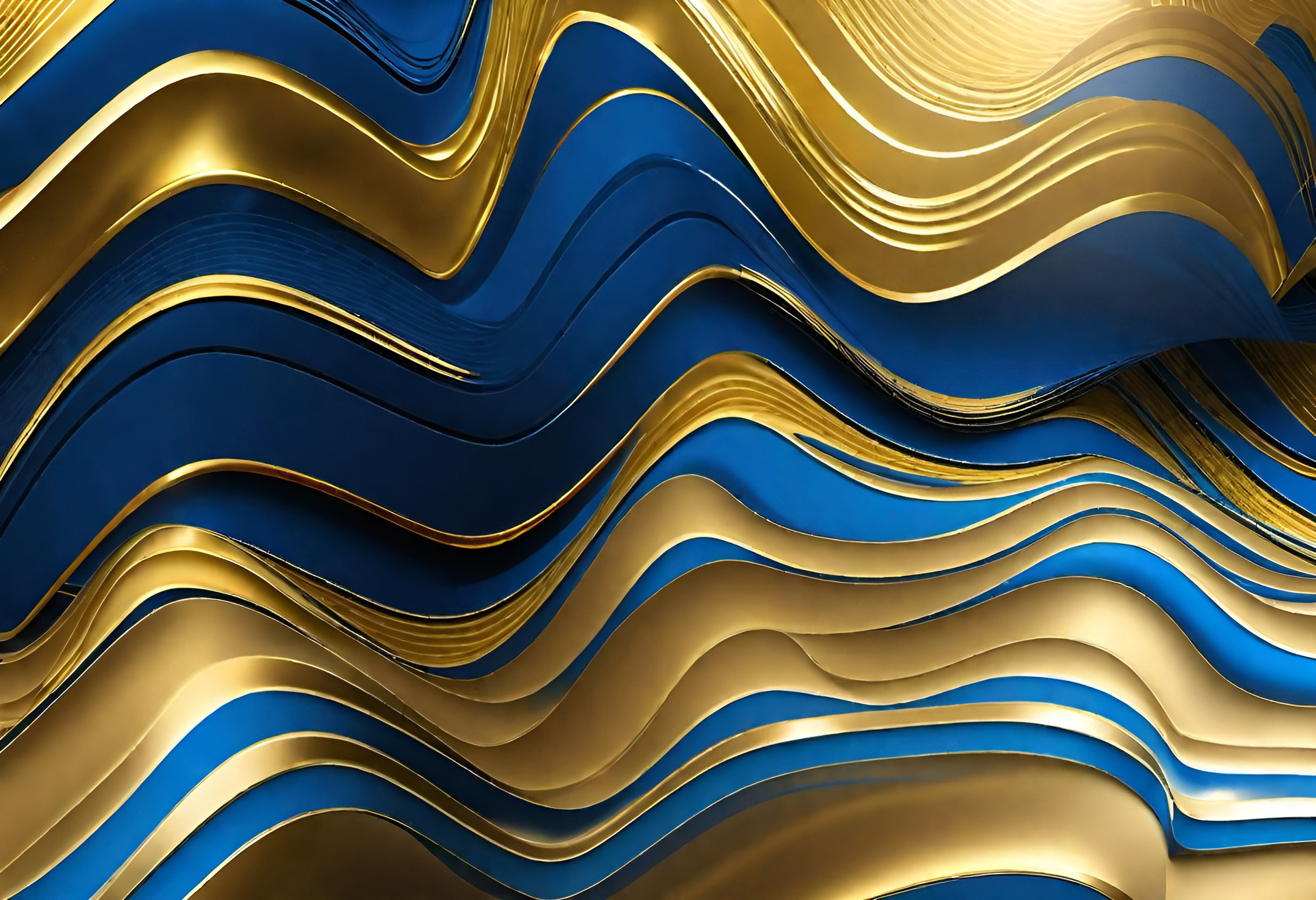 Blue and gold flowing abstract layers